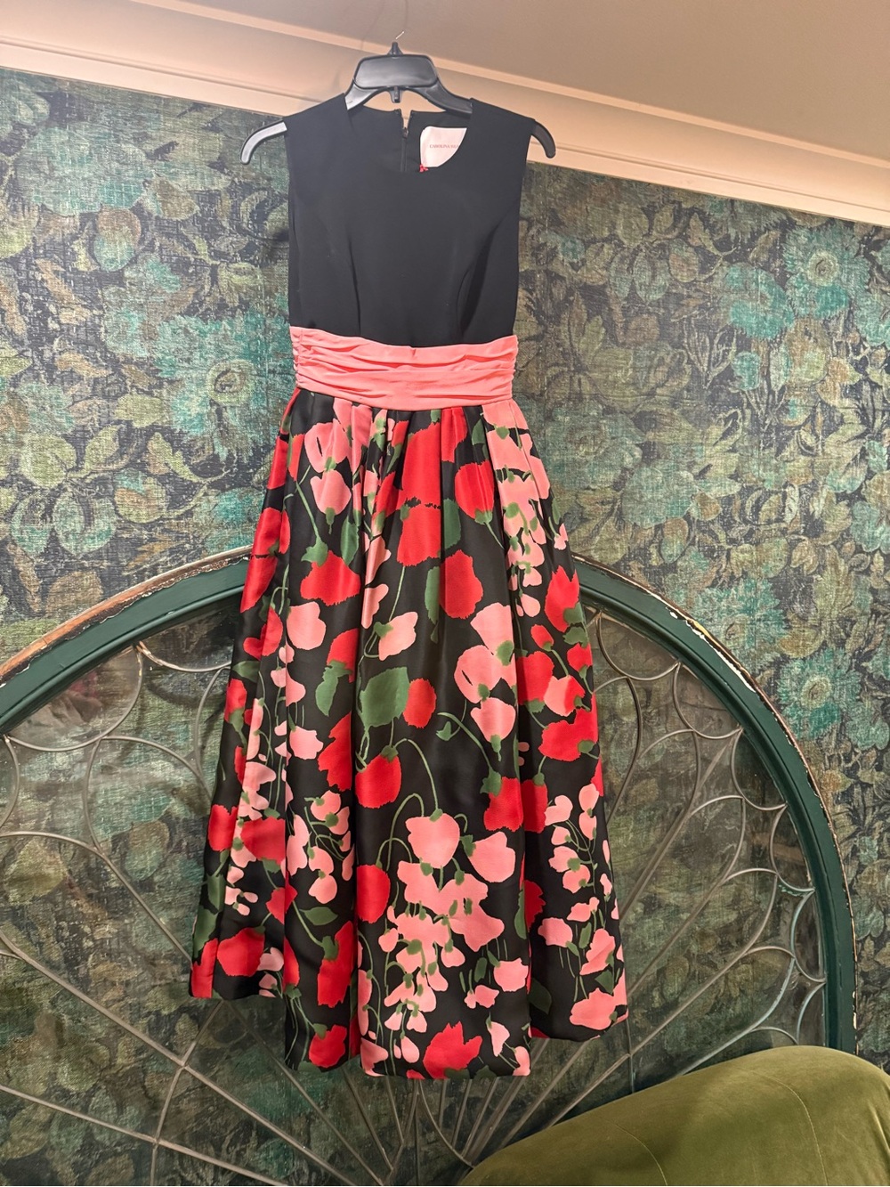Carolina Herrera NWT MSRP $3990 Floral Silk Midi Dress Cummerbund Size 0